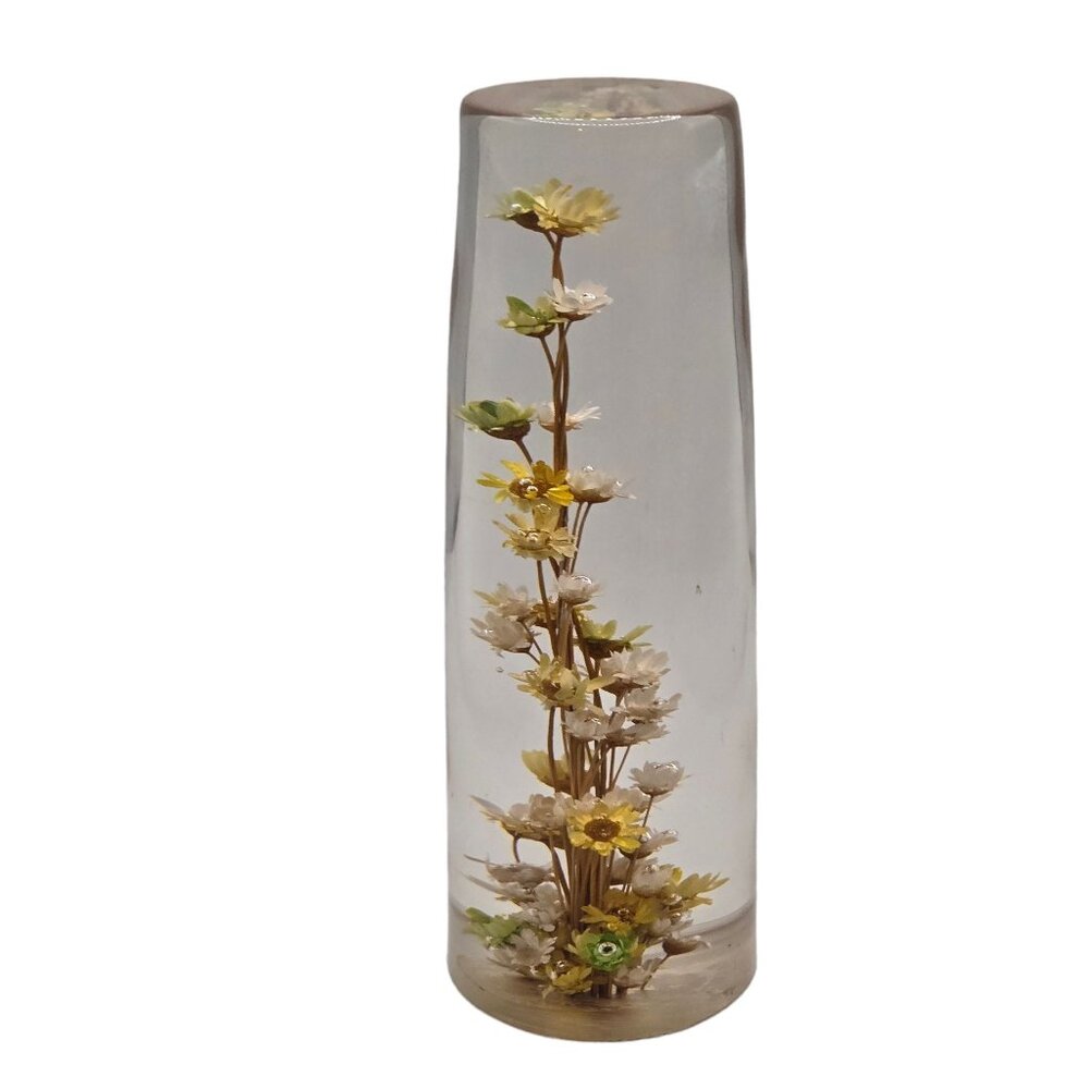 Mid Century Daisyglas Flower Paperweight Floral Handmade Retro 1970s MidCentury